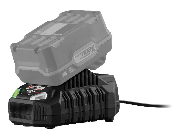 Chargeur de batterie Parkside X20V Team avec batterie insérée.