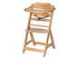 Une chaise haute en bois avec un plateau, de la marque Safety 1st.