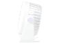 Ventilateur de bureau blanc compact.