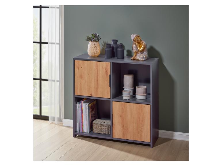 Armoire de rangement moderne avec portes en bois.