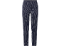 Pantalon femme rayé bleu marine et blanc, avec taille élastiquée.