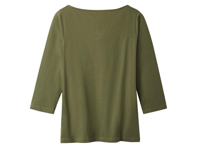 Haut à manches longues vert olive pour femme avec encolure bateau, vue de dos.