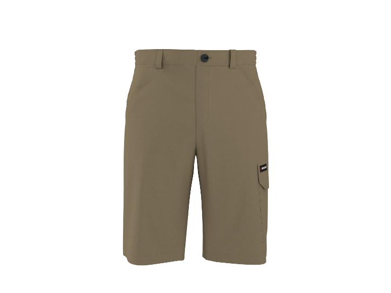 Short de travail kaki avec poche latérale et bouton noir.