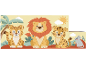 Puzzle de cubes avec illustrations d'animaux de la jungle : un léopard, un lion, un tigre et une souris.