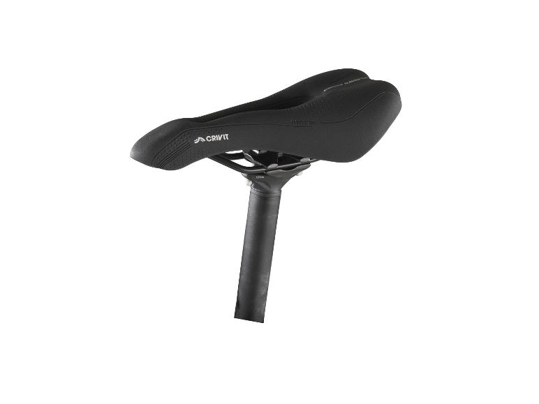 Une selle noire Crivit pour un vélo.