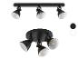 Plafonnier noir avec quatre spots orientables.