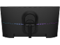 Arrière d'un moniteur de jeu noir avec une bande LED colorée et un support.