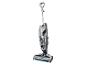 Aspirateur balai eau et poussière gris et noir avec des accents bleus.