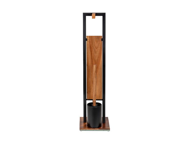 Porte-papier toilette et porte-brosse en bois et métal.
