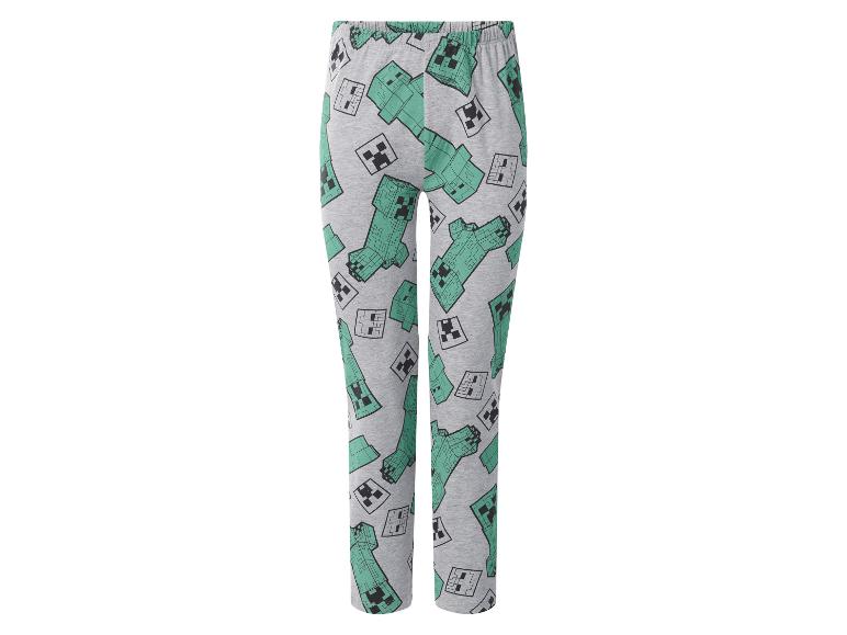 Pantalon de pyjama gris avec motif de personnages de jeux vidéo verts.