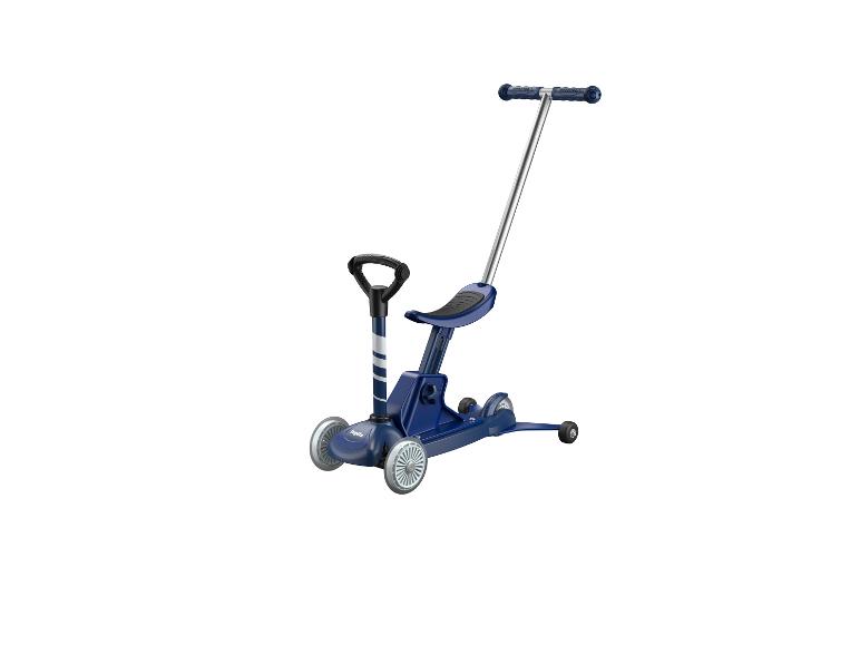 Trottinette bleue 3 en 1 avec siège et poignée de poussée