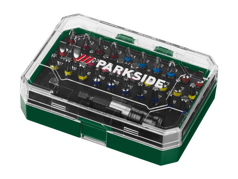 Un jeu de tournevis Parkside dans une boîte verte.