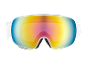 Masque de ski avec verres miroirs colorés et monture blanche, avec texte 'S3 SPEQ GmbH'.