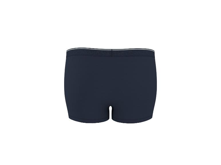 Caleçon boxer bleu marine avec ceinture élastique blanche, vue arrière.