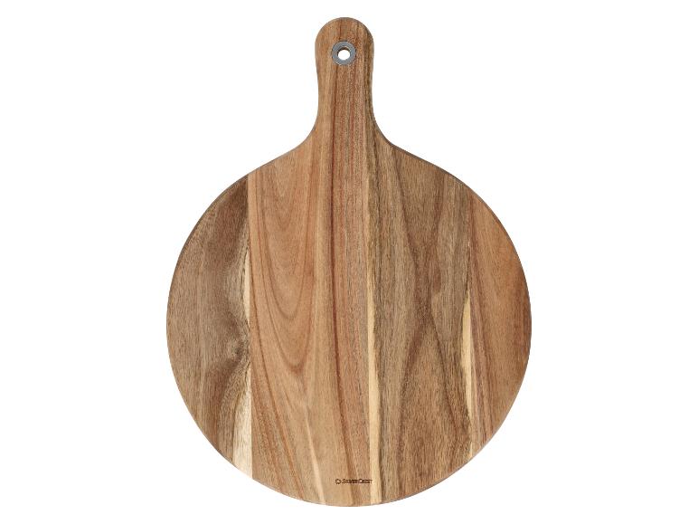 Planche de service ronde en bois avec poignée et œillet métallique