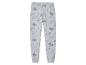 Pantalon de pyjama gris avec des voitures bleues et des nuages.