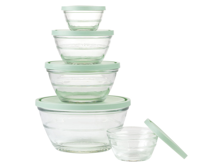 ERNESTO® Lot de 5 saladiers en verre, avec couvercles