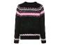 Pull noir avec un motif scandinave rose et blanc.