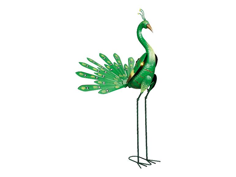 Sculpture de paon verte en métal, décoration jardin.