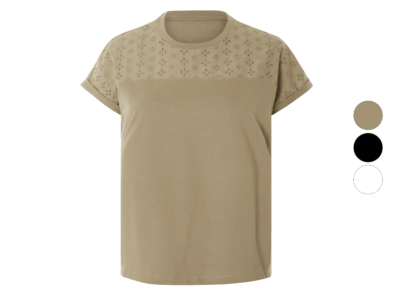 T-shirt beige à manches courtes avec empiècement brodé.