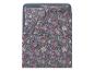 Parure de lit florale avec fond gris foncé et fleurs roses et blanches.