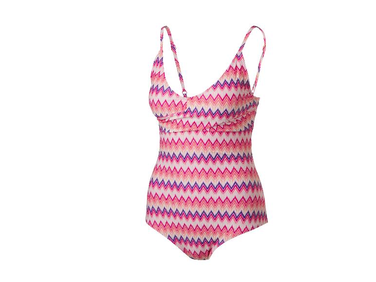 Maillot de bain une pièce pour femme avec motif zigzag rose et violet.