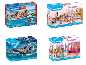 Quatre boîtes de jeux de construction PLAYMOBIL avec différents thèmes.
