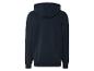 Un sweat à capuche bleu marine.