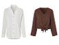Chemise blanche et haut marron noué à la taille.