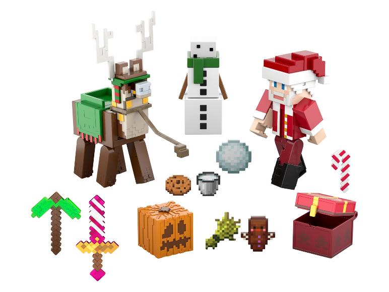 Ensemble de jouets de Noël Minecraft avec renne, bonhomme de neige et Père Noël.