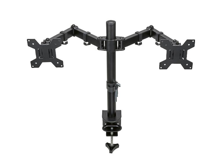 Support de moniteur double noir avec bras articulés et pince de bureau