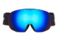 Masque de ski avec une lentille miroir bleue et une sangle noire.