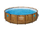 Une piscine Bestway Power Steel avec un motif en bois.