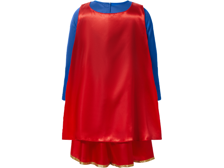 Costume de super-héros rouge et bleu avec cape et liseré doré