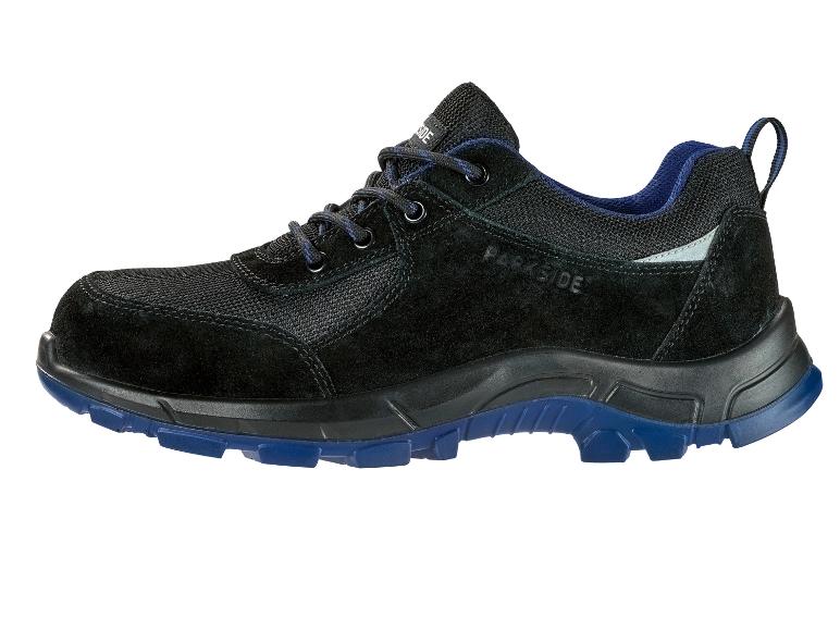 Chaussures de sécurité noires avec semelle bleue de Parkside.