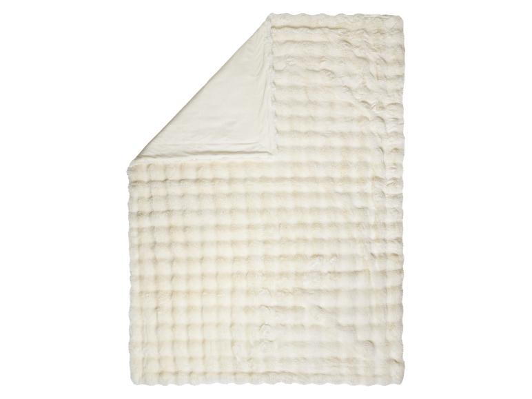 Couverture crème en fausse fourrure douce avec motif carré