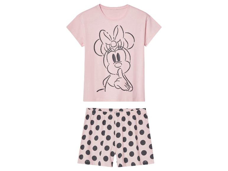 Pyjama rose Minnie Mouse : haut à manches courtes et short à pois.
