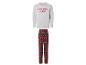 Pyjama gris et rouge à carreaux avec l'inscription 'LETS STAY IN BED (FOREVER)'.