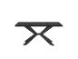 Table noire avec plateau en bois et piètement métallique en forme de X