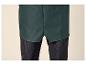 Bas d'un imperméable vert foncé sur un pantalon en jean foncé