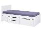 Lit blanc avec tiroirs.