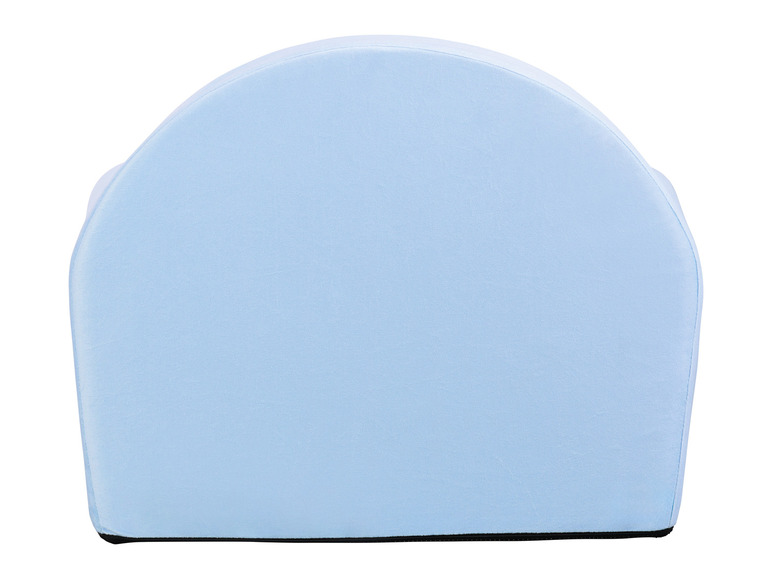 L'arrière d'un fauteuil bleu clair.