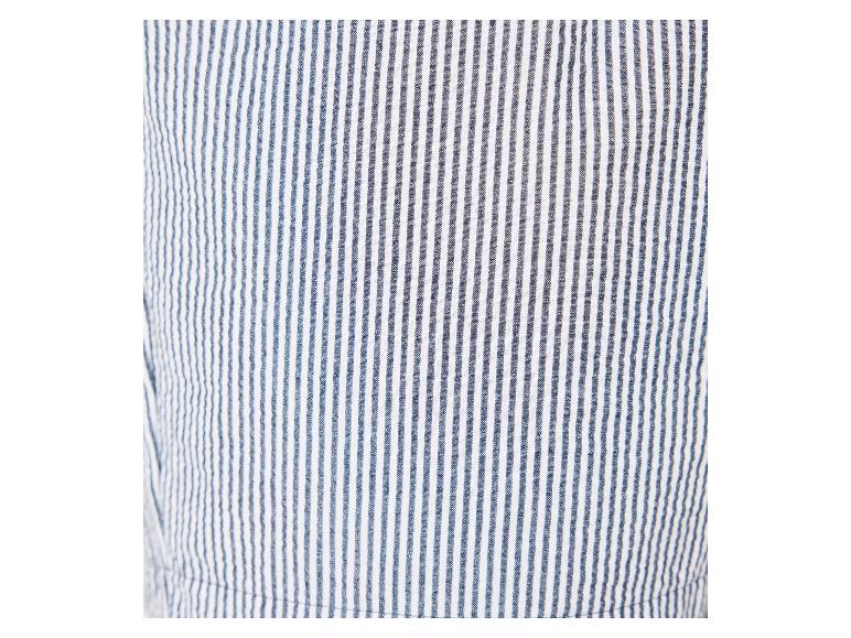 Tissu rayé bleu marine et blanc pour vêtement.