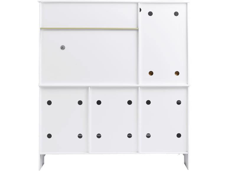 Paroi arrière blanche pour armoire avec passe-câbles.