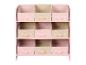 Étagère rose avec 9 boîtes de rangement en tissu roses et beiges
