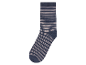 Une chaussette rayée bleu et beige.