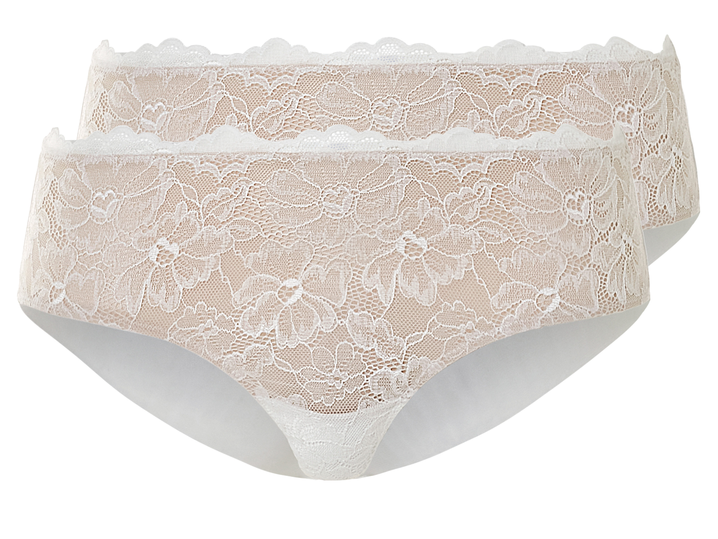 esmara® Lot de 2 hipsters à dentelle femme (beige/blanc, S(34/36))