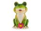 Décoration de jardin grenouille verte avec une fleur rose, avec des yeux lumineux