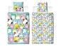 Parure de lit avec oreiller et couette, représentant des animaux de dessins animés colorés et le texte « ORIGINAL SQUISHMALLOWS ».