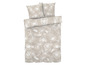 Draps beige à imprimé floral blanc.